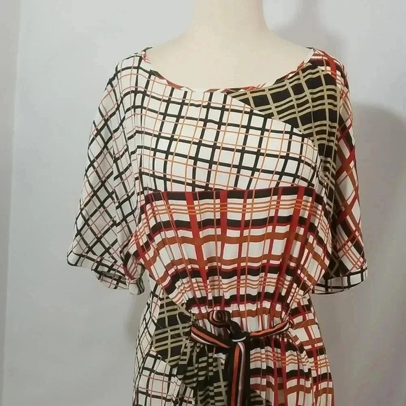 {Diana Gallesi} Italian Designer "Spicy Summer" Mixed Print Plaid Belted - Picture 6 of 14